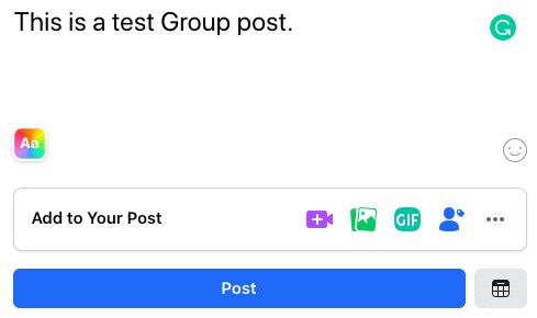 Facebook group test post