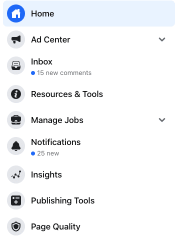 Facebook navigation menu