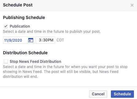 Facebook native scheduling publisher