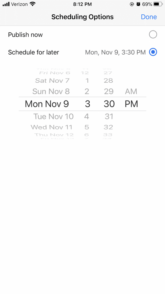 Facebook scheduling date and time picker