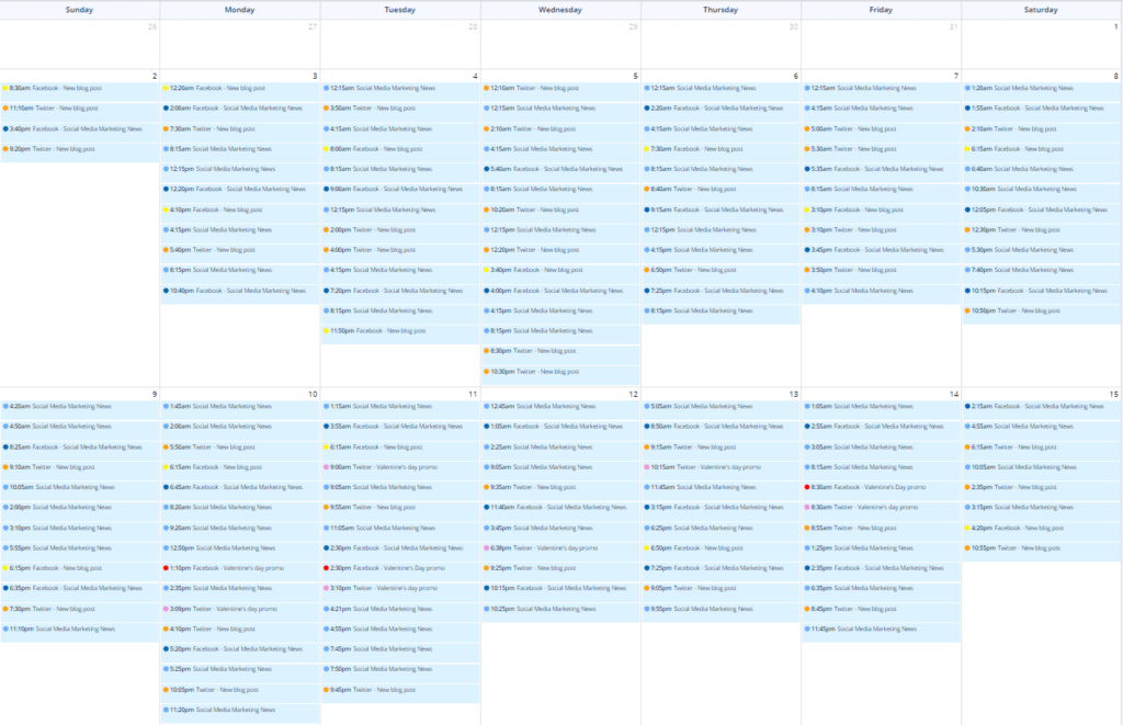 example two weeks posting social media schedule