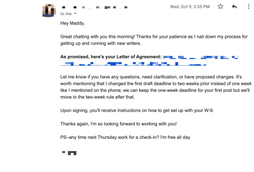 freelance client confirmation email