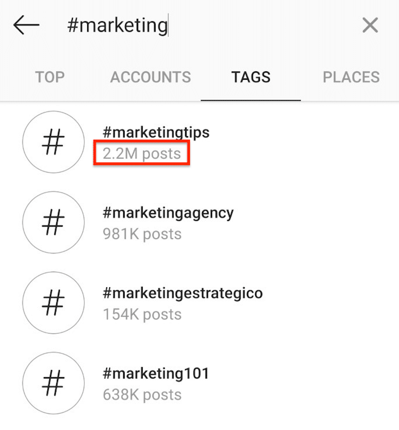 hashtag number of posts