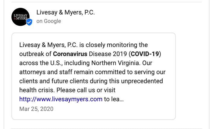 google my business post lawyer example